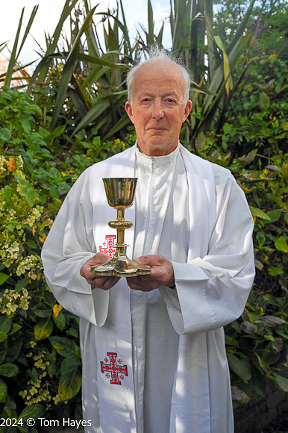 At the Cork and Ross Priests' Retreat in Garryvoe, Canon John Kingston, Co-PP Timoleague holding the Timoleague Chalice